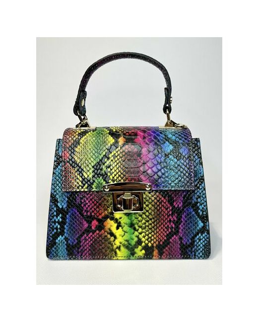 Vera Pelle яркая сумочка сэтчел из натуральной кожи с тиснением питон neon colours