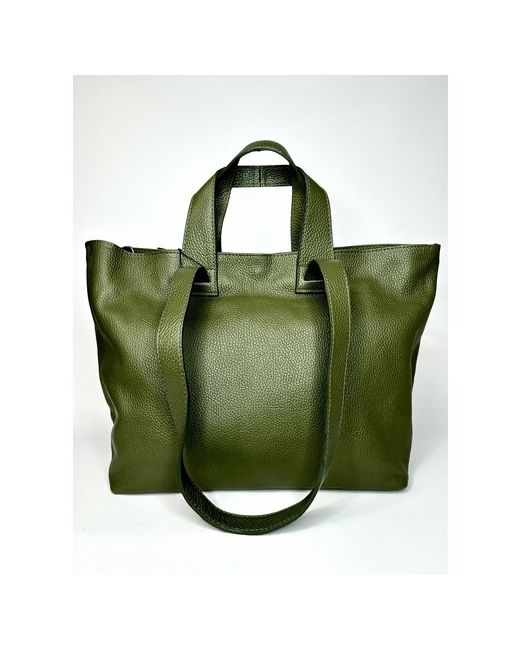Vera Pelle темно-оливковая сумка шоппер 4 ручки из фактурной натуральной мягкой кожи original