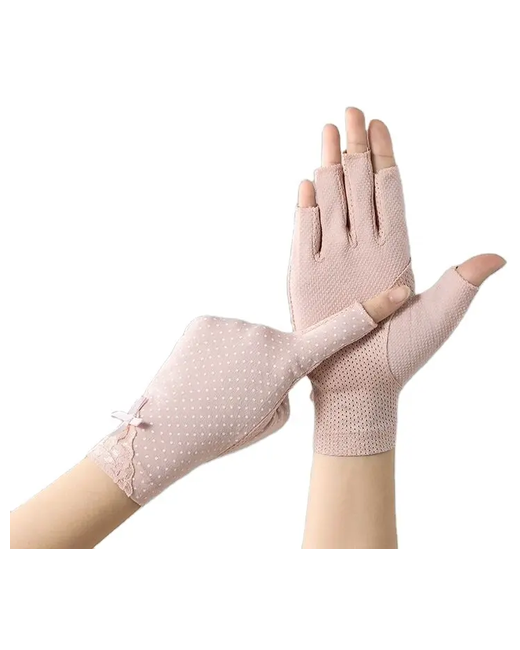 StyleNK Японские солнцезащитные перчатки c бантиком и кружевным уголком светло-