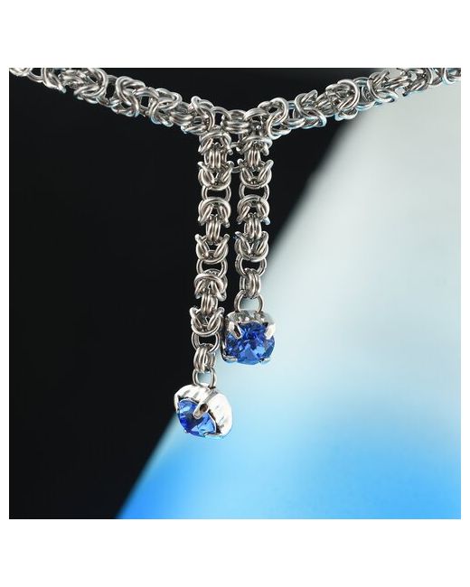 Алёна Китаева чокер-галстук на шею Морской дракон кольчужная цепочка ручной работы Alena Kitaeva с синими кристаллами Сваровски