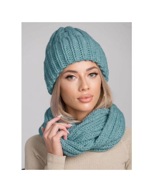 Inverno Комплект шапка и снуд вязаная бини с отворотом шарф теплый