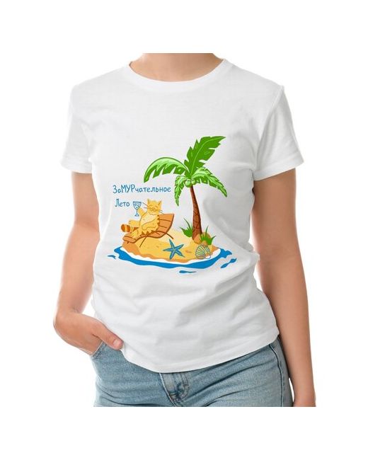 Roly футболка Кот на пляже с пальмой. Замурчательное лето M