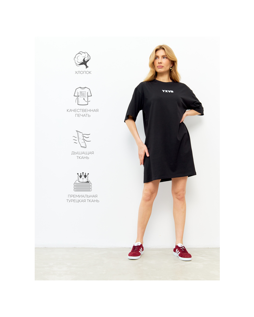 Yoxa Vibe Платье футболка короткое с принтом черное XS42