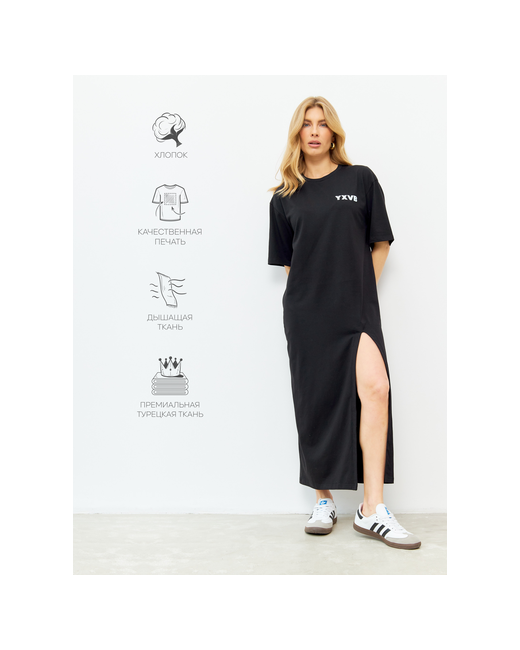Yoxa Vibe Платье футболка длинное с принтом черное XS42