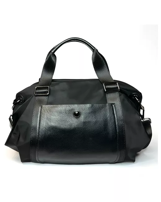 Richezza черная большая сумка из натуральной кожи и текстиля премиум качества