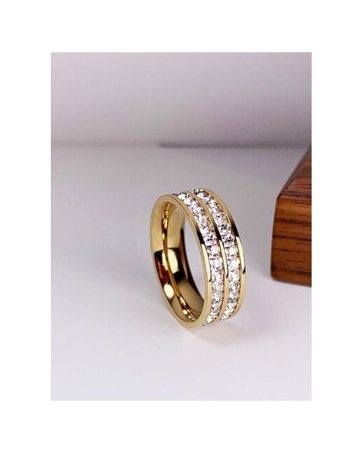 Aravant Кольцо двойная дорожка камней золотисто-желтого цвета 16 размер