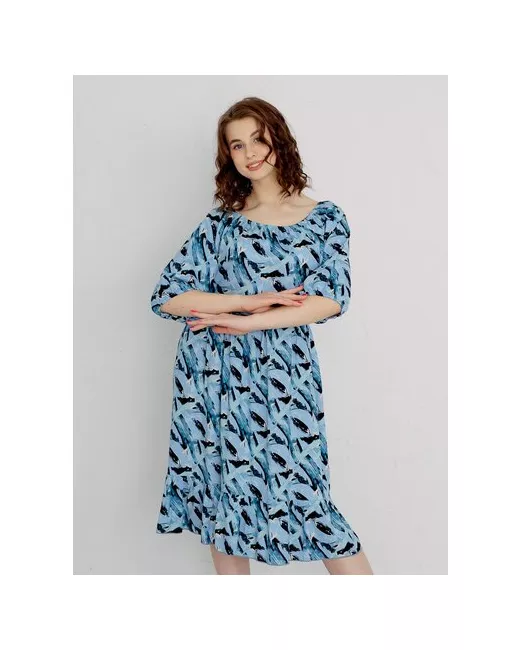 Совушка трикотаж Платье летнее средней длины натуральная ткань вискоза штапель размер 46 голубой