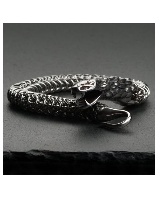 Алёна Китаева брутальный браслет цепочка ручной работы Alena Kitaeva Змеиный оскал из медицинской нержавеющей стали с головой змеи