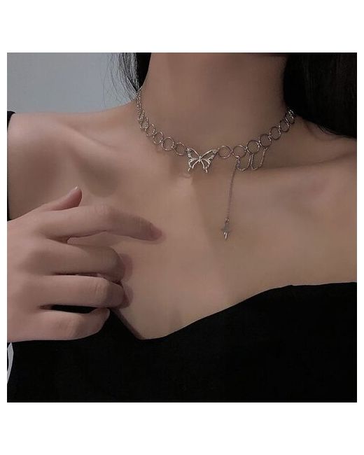 BlackCat Store Ожерелье-чокер с бабочкой/Цепочка серебро