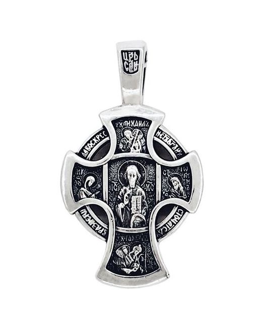 Малахит Православный нательный крестик Деисус и Ангел Хранитель Serebromag