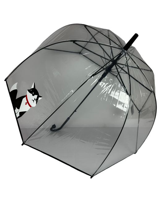 Galaxy Зонт-трость прозрачный Подростковый зонтик от дождя полуавтомат складной арт. С-527 кот с красным ошейником