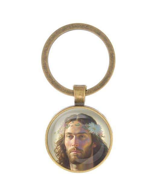 Оберег & Амулет Брелок для ключей Иисус диаметр 28мм изображение защищено выпуклой стеклянной линзой