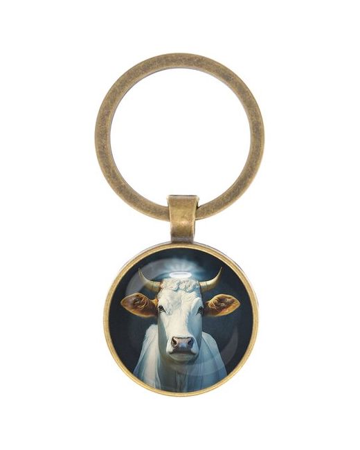 Оберег & Амулет Брелок для ключей Священная корова диаметр 28мм изображение защищено выпуклой стеклянной линзой