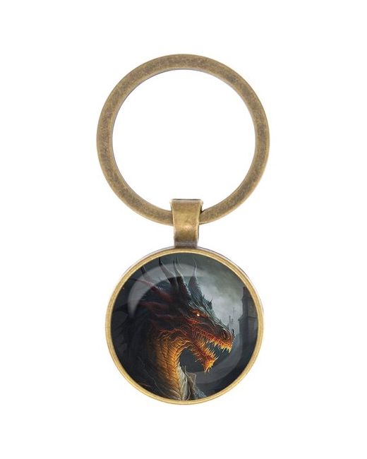Оберег & Амулет Брелок для ключей Дракон диаметр 28мм изображение защищено выпуклой стеклянной линзой