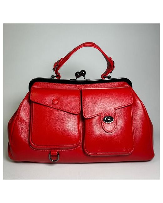 Richezza сумка ридикюль красного цвета из натуральной мягкой кожи с накладными карманами