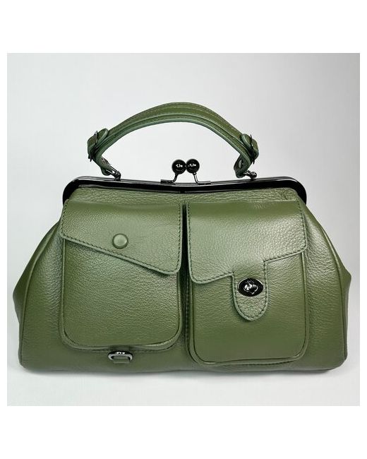Richezza сумка ридикюль оливкового цвета из натуральной мягкой кожи с накладными карманами