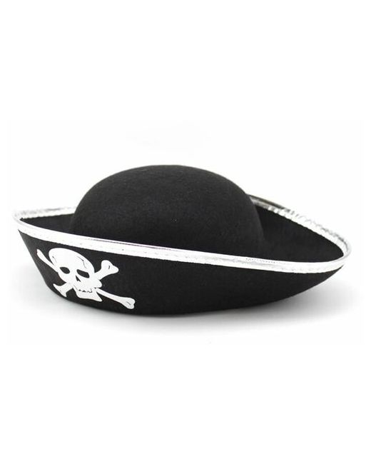 Веселуха Шляпа Пиратская черная с серебряной лентой 60 см