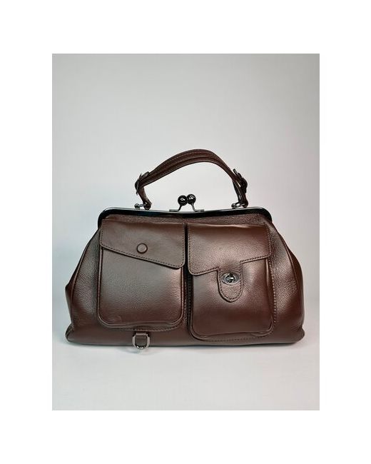 Richezza сумка ридикюль темно-коричневого цвета из натуральной мягкой кожи с накладными карманами