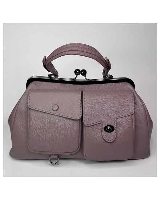 Richezza сумка ридикюль цвета мальвы розово-лиловый из натуральной мягкой кожи с накладными карманами