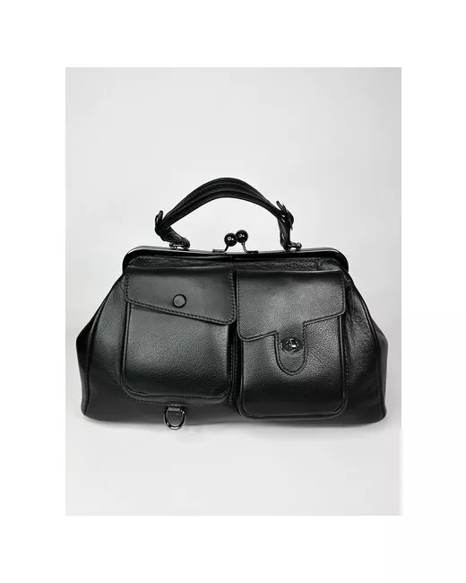 Richezza сумка ридикюль черного цвета из натуральной мягкой кожи с накладными карманами
