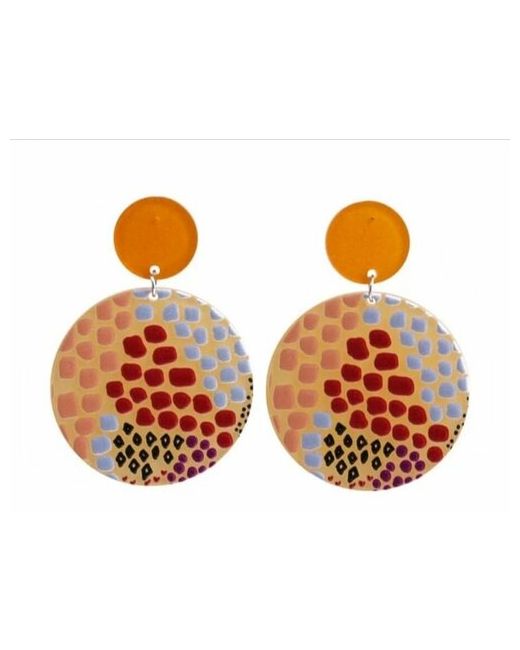 Voropaeva jewelry Серьги в Африканском стиле рыжие. акриловые круглые. Серебряный гвоздик. Voropaeva11