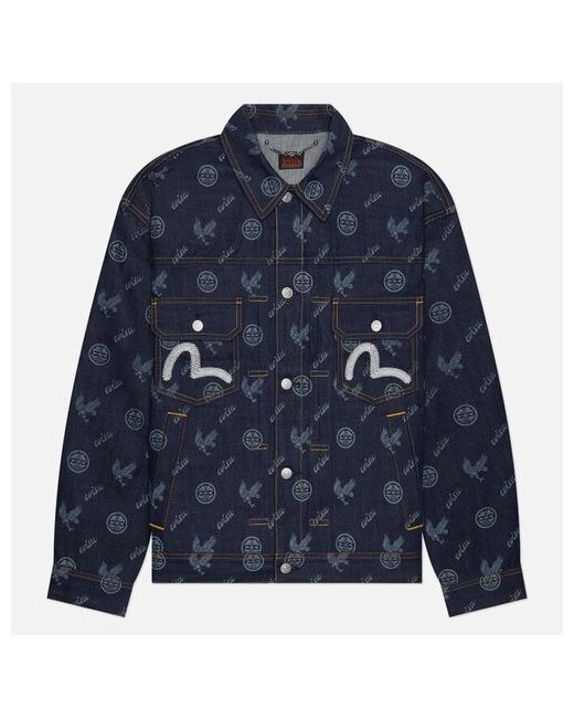 Evisu джинсовая куртка Seagull Embroidered Kamon Eagle All Over Print Denim Размер XXL