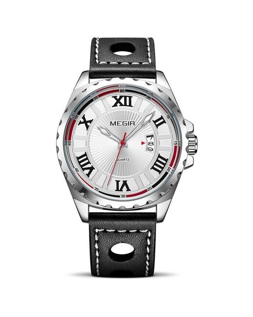 Megir Наручные часы Часы наручные с индикатором даты и защитой от влаги кварцевые водонепроницаемые черный серебряный