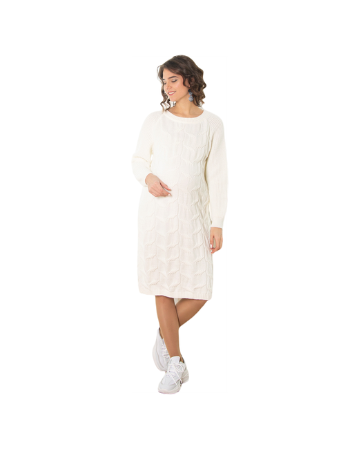 Мамуля Красотуля Платье свитер повседневный стиль прямой силуэт длинный рукав миди манжеты размер 44-46 бежевый