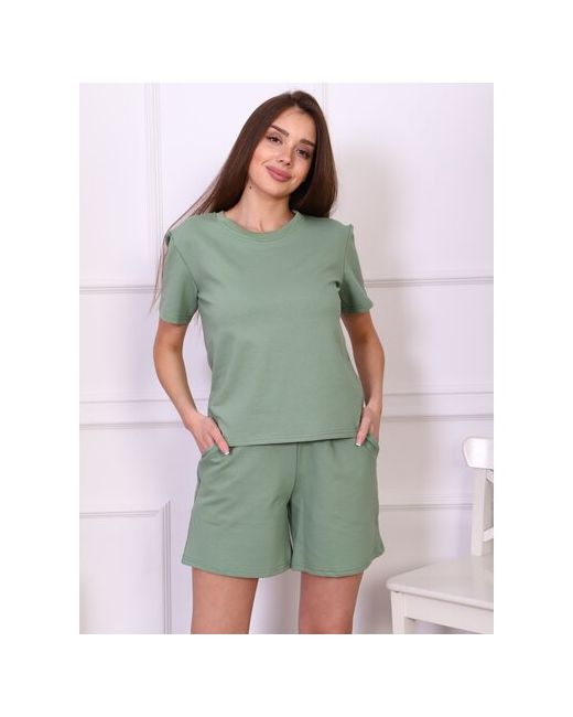ПромДизайн Костюм футболка и шорты повседневный стиль прямой силуэт карманы размер 44 зеленый