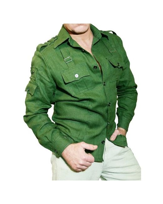 Safari Рубашка милитари стиль прямой силуэт классический воротник длинный рукав карманы манжеты воздухопроницаемая однотонная размер XL