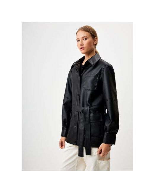 Sela Кожаная куртка демисезонная средней длины силуэт прямой карманы размер S INT