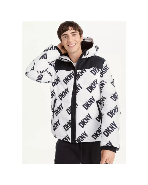 Dkny Куртка зимняя силуэт свободный подкладка карманы ветрозащитная капюшон внутренний карман размер L мультиколор