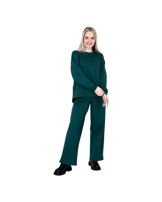 Elena Tex Костюм свитшот и брюки повседневный стиль свободный силуэт размер 58 зеленый