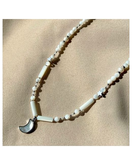 Soti Чокер на шею с перламутром топазом жемчугом и подвеской полумесяц ожерелье из натуральных камней лунница родиевое покрытие