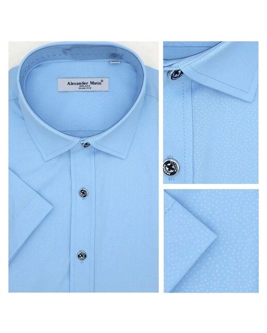Alexander Matin Рубашка нарядный стиль прилегающий силуэт короткий рукав размер XL синий
