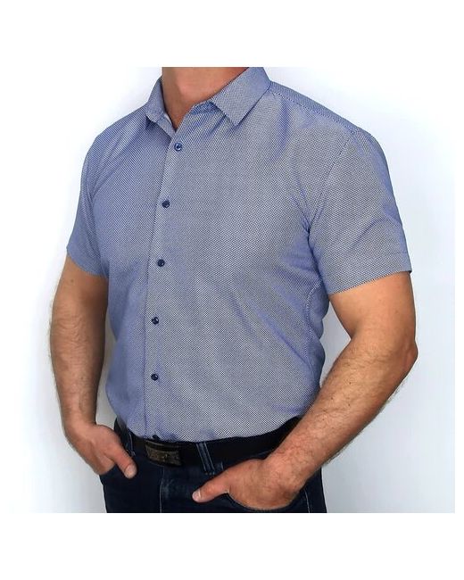 Dino Sessun Рубашка нарядный стиль прилегающий силуэт короткий рукав размер S синий