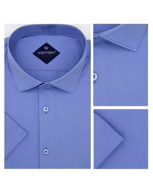Westhero Рубашка нарядный стиль прилегающий силуэт короткий рукав размер 6XL синий