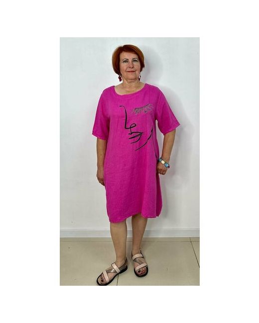 Made in Ital Платье-футболка лен свободный силуэт миди карманы размер 48-52