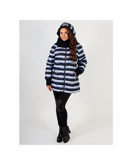 Riches Куртка зимняя средней длины силуэт прямой утепленная съемный капюшон ветрозащитная размер 48 синий
