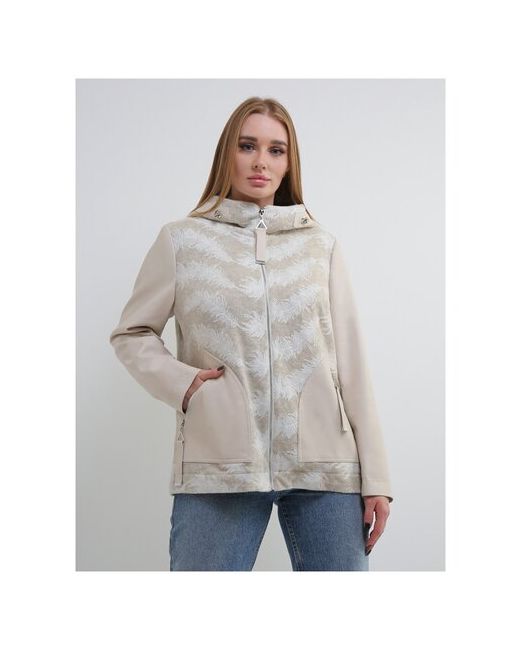 Riches Кожаная куртка демисезонная средней длины силуэт прямой утепленная несъемный капюшон карманы размер 56