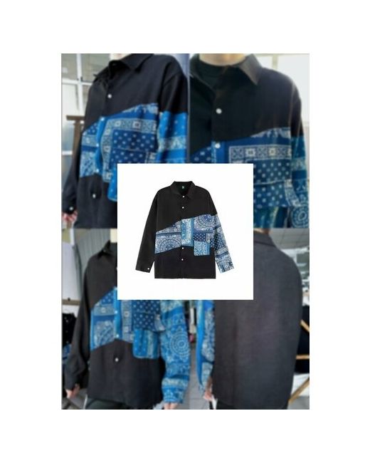 Erha Рубашка повседневный стиль оверсайз воротник-стойка длинный рукав карманы размер L черный синий