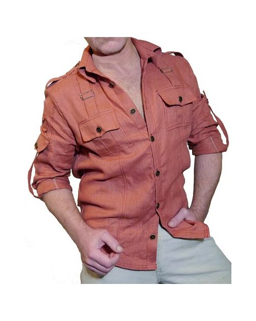 Safari Рубашка милитари стиль прямой силуэт классический воротник длинный рукав карманы манжеты воздухопроницаемая однотонная размер XL розовый