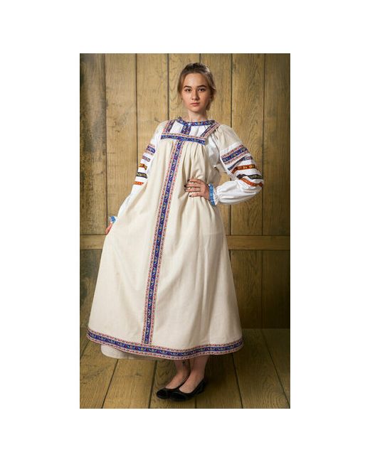 Русский Сарафан Русский народный костюм женский национальный сарафан взрослый лен бежевого цвета отделка в ассортименте