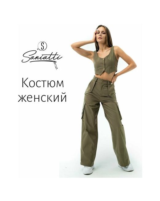 Saniatti Костюм топ и брюки повседневный стиль прилегающий силуэт карманы размер S