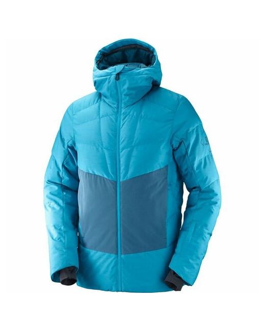 Salomon Куртка средней длины несъемный капюшон вентиляция утепленная мембранная внутренние карманы регулируемый ветрозащитная край снегозащитная юбка карман для ски-пасса размер S синий