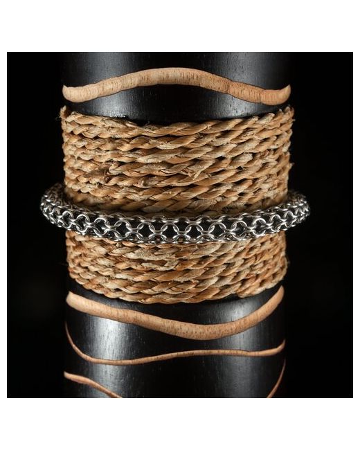 Алёна Китаева браслет Арктур кожа в стальной броне 20 см кольчужный плетеный ручной работы Alena Kitaeva