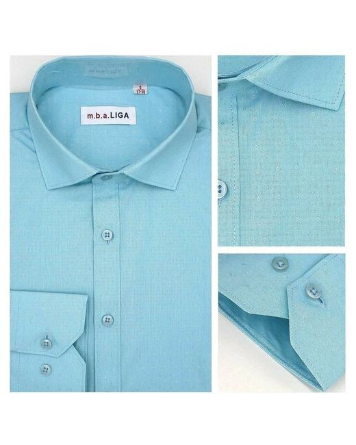 m.b.a.LIGA Рубашка нарядный стиль прилегающий силуэт длинный рукав размер S синий