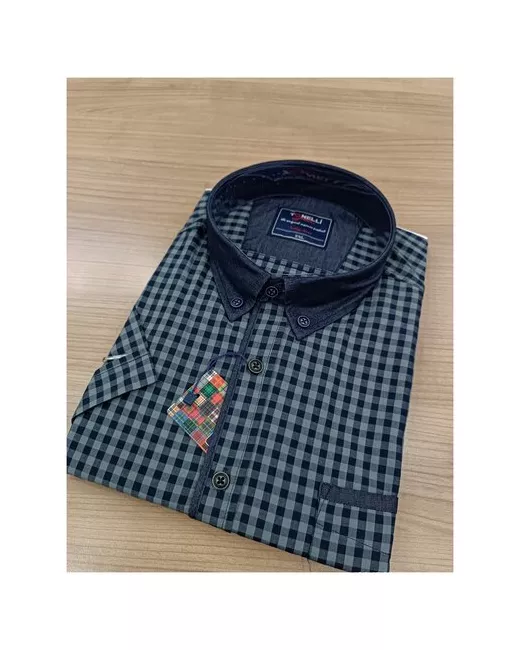 Tonelli Рубашка свободный силуэт короткий рукав в клетку размер 4XL66 черный