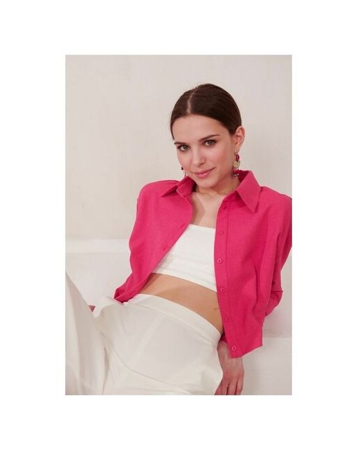 Viaville Рубашка повседневный стиль свободный силуэт длинный рукав размер 44 розовый