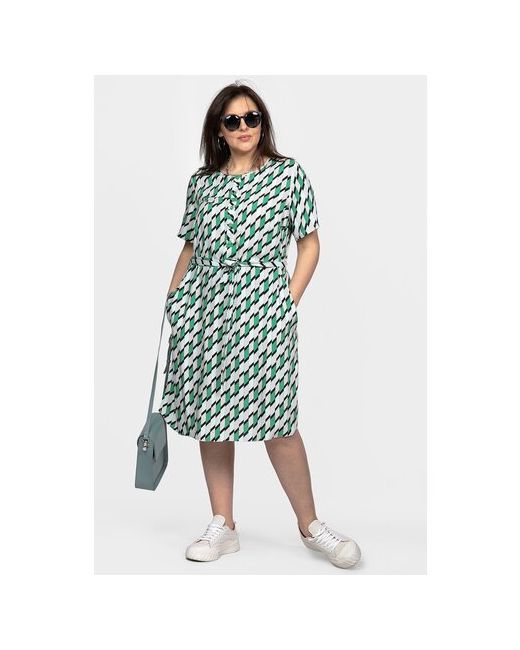 Svesta Платье-рубашка вискоза повседневное прямой силуэт миди карманы размер зеленый белый